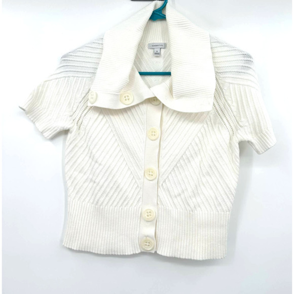 Semantiks size Small white short sleeve button up cardigan‎ sweater cotton blend
